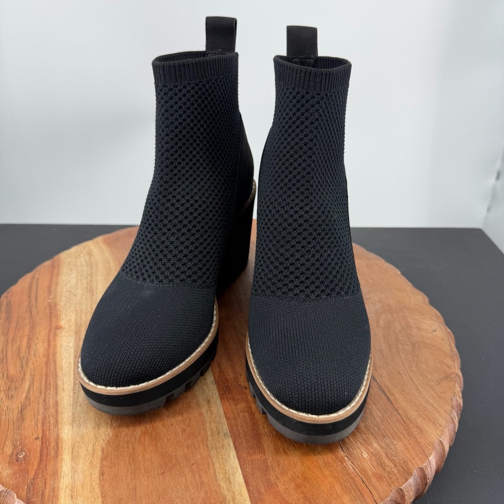 Eileen Fisher Quill Black Knit Wedge Bootie Size 5.5 - Picture 2 of 7